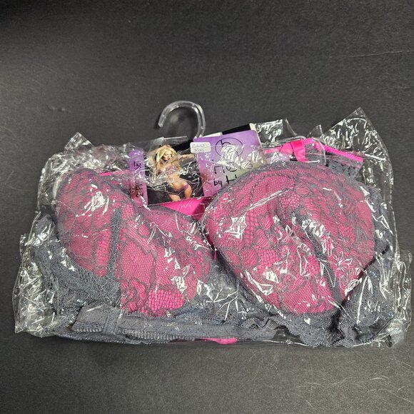 Hers by Herman 36C Pink with grey lacy bra and L pink with grey lacy panties - Picture 1 of 8